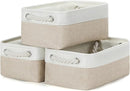 Bidtakay Small Baskets Fabric Storage Baskets for Organizing 3-Pack 12x8x5 Inch Collapsible Storage Bins for Shelves Canvas Bins for Closet Organization Baskets Storage Linen Closet S-White&Beige by TinyTreasures Baby Boutique