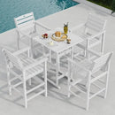 5-Piece Bar Height Patio Table and Chairs Set, HDPE Wood Grain Outdoor Bar Table and Chairs with Heart Cutout Design, Weather-Resistant Bar Height Furniture for Deck, Porch, Pool (White) by GreenHaven Gardens