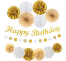 White-Gold Champagne Birthday Party-Decorations Paper-Flowers - 14pcs Happy Banner Engagement Honeycomb Tissue Pom Poms,Women Streamers Garland Beige Fans,21st 18th Girl Hanging Supplies Decor Hugfond by CozyNest Decor