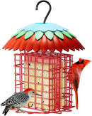 Suet Feeder Double with Weather Guard & Ant Moat, Skaithee Bird Feeders for Outdoors Hanging with 2 Holders Keep Cakes Clean & Fresh Attracts Wild Birds Great for Woodpecker & Clinging Birds, Red by GreenHaven Gardens