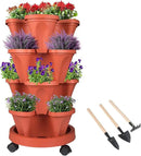 Vertical Planter 4 Tier Stackable Planters Garden Planters Strawberry Herb Flower and Vegetable Planter Indoor Outdoor Gardening Pots with Removable Wheels and Tools by CozyNest Decor