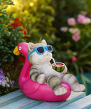 Cat Lying Flamingo Solar Statue: Outdoor Sculptures Clearance for Lawn Porch Patio Balcony Yard - Gifts for Mom Women by GreenHaven Gardens