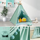 Teepee Tent for Kids with Padded Mat Cotton Canvas Kids Tent with Pompom for Toddlers Indoor Play Tent for Girls Boys with Stars Lights, Carry Bag, Banner Flag (Green) by TinyTreasures Baby Boutique