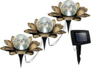LEWIS&WAYNE Solar Garden Lights Outdoor, 3 Pcs Coppery Lotus Flower Pathway Lamps with Cool White Crackle Glass Globe Led Lights for Patio Pathway Yard Balcony Garden Decorations by CozyNest Decor