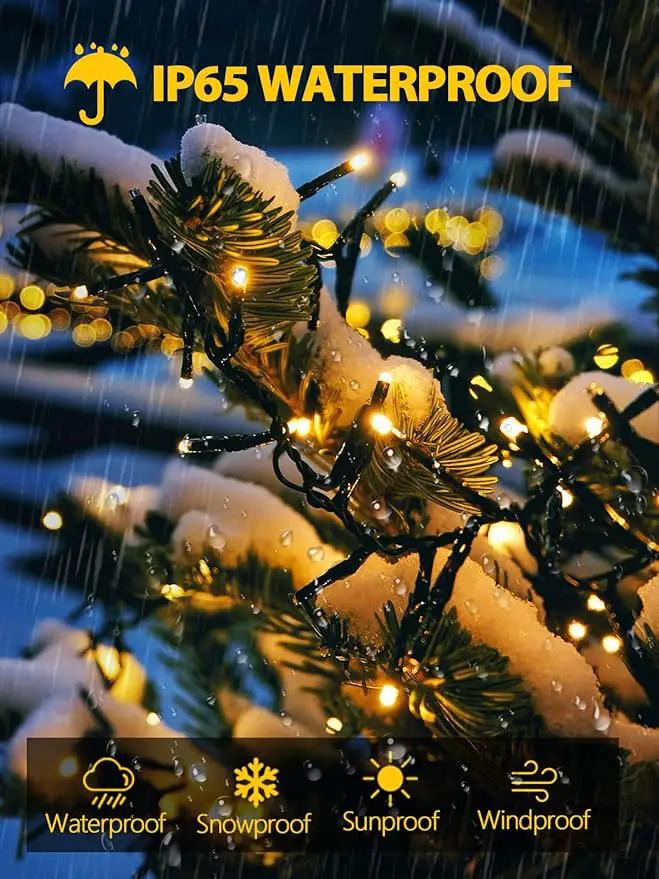 6 Pack 600 LED Solar String Lights for Outside, Solar Christmas Lights Outdoor Waterproof, Green Wire Twinkle Light with 8 Lighting Modes for Xmas Tree Wedding Party Garden Decorations (Warm White), photo 4 of 9