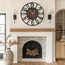 Maxstar Large Round Wall Clock for Living Room Decor Battery Operated Non Ticking Black Metal Wood Clocks for Home Living Room Garden Farmhouse Office Kitchen Decoration -24 inch by CozyNest Decor