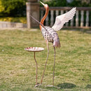 Crane Garden Statue with Birdbath, 40'' Heron Garden Statue, Crane Metal Yard Art for Outside, Backyard, Lawn, Porch Decor by GreenHaven Gardens