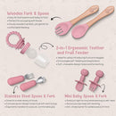 O'doe 17-Piece BPA-Free Silicone Baby Feeding Set | Thick & Soft Suction Plates, Baby Bowls, Wooden Fork & Spoon, and More | Make Mealtime Fun and Easy for Your Little One | Pink, V2 by TinyTreasures Baby Boutique