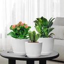 10/9/8 inch Medium Flower Pots, 3 Pack Modern Decorative Plastic Planters with Drainage Holes and Tray, Plant Pots for Indoor Outdoor Plants, White by CozyNest Decor