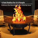 43 Inch Fire Pit with 2 Grill for Outside, Outdoor Wood Burning Firepit with Lid, Metal Round Table for Backyard Patio Garden Picnic Camping Bonfire, Black