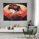 Japanese Woman Geisha Tapestry Asian Cherry Blossom Red Sun Traditional Kimono Folk Tapestries Home Decor for Living Room Bedroom Apartment Farmhouse Dorm 80"x60" by CozyNest Decor