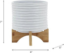 8" Ceramic Planter Stand, White with Wooden Base, Indoor/Outdoor Planter with Stand for Your Succulents and Small Plants, White Planter by GreenHaven Gardens