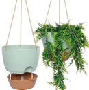 8 inch Hanging Planters, 2 Pack Self Watering Hanging Pots with 20oZ Deep Reservoir for Indoor Outdoor Plants Flowers, Green with Brown by CozyNest Decor