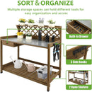Garden Potting Benches & Tables,Outdoor Wooden Work Station W/Metal Table Top,Drawer,Large Bottom Shelf,Open Shelf Natural Wood-Natural Stained by GreenHaven Gardens