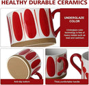 Koja Hand Painted 15 oz. Porcelain Ceramic Mugs Set. Service for 4. (Hand Painted - Red) by CozyNest Decor
