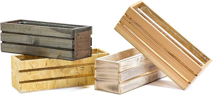 Wood Planter Box with Wine Crate Styled, 12x4 Inch Rectangular, Rose Wood, Plastic Liner, Garden Centerpiece Display, Wedding Flowers Holder, Home and Venue Decor (12x4 Wine Crate Set of 4, Rose Wood), photo 3 of 10