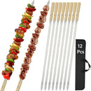 SHIKORI Kabob Skewers,BBQ Barbecue Skewers,Stainless Steel Sticks,23 Inch Heavy Duty Large Wide Reusable,with Nonslip Wooden-12 Pcs by GreenHaven Gardens