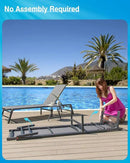 Aluminum Chaise Lounge Chair Outdoor, Foldable Patio Lounge Chair 2 Sets with Table Assemble-Free, Pool Lounge Chairs with 5 Adjustable Backrest, Outdoor Lounge Chairs for Outside Poolside Brown by GreenHaven Gardens