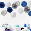 Navy-Blue Silver Party-Decorations Paper-Flowers Lanterns - 15PCS Birthday Royal White Wedding Tissue Pom Poms Streamers,Baby Bridal Shower Bachelorette Graduation Hanging Supplies Decor Hugfond by CozyNest Decor