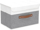 Yawinhe Storage Boxes with Lids, Linen Fabric Bin, Cube Organizer Basket, Washable and Leather Handle, for Home, Closet, White/Grey, 15.0''Lx9.8''Wx9.8''H, 1-Pack, USNK024WGL-1 by TinyTreasures Baby Boutique