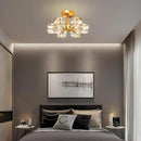 Semi Flush Mount Ceiling Light Fixture Modern 6 Lights Gold Crystal Chandelier,Brushed Nickel Sputnik Chandeliers for Hallway Entryway Bedroom Dining Room Farmhouse Kitchen Office by CozyNest Decor