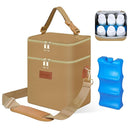 PIIOSER Breastmilk Cooler Bag with Ice Pack Fits 6 Baby Bottles Up to 9 Ounce, Insulated Baby Bottle Tote Bags, Double Layer Waterproof Leak-Proof with Shoulder Strap for Nursing & Working Mom (Brown) by TinyTreasures Baby Boutique