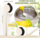 16 Pack Dish Brush with Handle Dish Scrubber Brush with Built-in Scraper Kitchen Scrub with Stiff Bristles Long Scrubber for Home Restaurant Pot Sink Washing Cleaning Supplies, Beige by CozyNest Decor