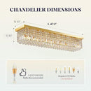 10 Lights Gold Flush Mount Rectangle Chandelier, Modern K9 Crystal Chandeliers Light Fixture Rectangular Raindrop Chandelier Pendant Island Light for Living Dining Room Kitchen Bar L47 Inch by CozyNest Decor