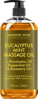 MAJESTIC PURE Eucalyptus Mint Massage Oil for Massage Therapy - Refreshing, and Relaxing - Natural Oils with Eucalyptus Essential Oil - for All Skin Types - Men and Women - 8 fl oz by CozyNest Decor