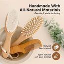 Baby Hair Brush and Comb Set for Newborn - Wooden Baby Hair Brush Set with Soft Goat Bristle, Baby Brush Set for Newborns Baby Brush and Comb Set Girl, Boy, Toddler Cradle Cap Brush (Oval, Walnut) by TinyTreasures Baby Boutique