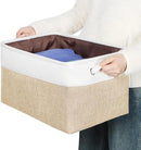 Kntiwiwo Large Fabric Foldable Storage Bin 17" x 11.8" x 9.8" Storage Baskets with Handle Large Cube Storage boxes for Closet, Shelves, Home, Set of 3, Beige by CozyNest Decor