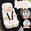 3-in-1 Infant Car Seat Insert, Soft Head and Body Support,Ultra & Strap Covers Set, Reversible Newborn Car Seat Cushion Pad for Baby Boy & Girl fits Stroller, Swing, Bouncer (Pink Bow) by TinyTreasures Baby Boutique