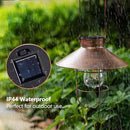 HUYIENO 2Pack Solar Metal Hanging Lantern with Shepherd Hook Outdoor Led Garden Lights Brushed Copper by GreenHaven Gardens