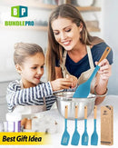 Pack of 4 Silicone Kitchen Utensils Set, Non Stick Solid Spatulas and Heat Resistant Slotted Spoons with Wooden Handle, Ideal BPA Free Cooking Utensils for Mixing,Serving,Turning,Stirring(BLUE) by CozyNest Decor