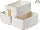 Small Storage Baskets for Organizing | Closet Organizer Bins | Shelf Toy Basket | Woven Rope Baskets | Cube Decorative Box | Shallow Basket | 11.5x7.5x4.7” | 3 Packs Off White by TinyTreasures Baby Boutique