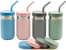 WeeSprout 2-in-1 Drinking Cups for Kids, Durable Stainless Steel Tumbler for Smoothies, Silicone Straws with Stoppers, Premium Plastic Twist Lids, Easy-Grip Sleeves, Set of 4 Dishwasher Safe Kid Cups by TinyTreasures Baby Boutique
