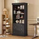 Vyre 71" Tall Farmhouse Bookshelves with Drawers, Large Modular Bookcase with Adjustable Shelves, Storage Cabinet for Living Room, Kitchen, Home Office, Black by CozyNest Decor