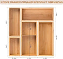 Bamboo Drawer Organizer 5 Pcs for Kitchen Multi-purpose Storage Dividers for Kitchen, Office, Jewelry, Cosmetics, Wooden Drawer Dividers for Drawer Organizer Desk Organizer Gift for Women Gifts Idea by CozyNest Decor