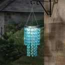 Hanging Solar Lantern Outdoor, 2 Tiers 21” Solar Blue Acrylic Beaded Chandelier with Cool White LED S Hooks for Garden Yard Patio Gazebo Outside Decor by CozyNest Decor
