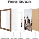 11x14 Picture Frame Set of 4, 11 x 14 Wood Photo Frames with Mat for 8x10, Natural Wooden Frame with Real Glass Cover for Wall and Tabletop Display,Rustic Brown by CozyNest Decor