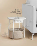 VASAGLE Side Table with Charging Station, Round End Table with Fabric Basket, Nightstand with Power Outlets, USB Ports, for Living Room, Bedroom, Modern, Matte White and Camel Brown ULET228W01 by CozyNest Decor