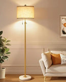 Modern Gold Floor Lamp for Living Room - Adjustable Height Standing Lamp with Marble Base & Linen Shade, 3-Way Dimmable Tall Floor Light for Bedroom, Reading, Bulb Included by CozyNest Decor