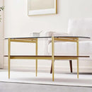 Oval Glass Coffee Table, Mid-Century Modern Design, L41 x W21 x H17 inch, for Living Room, 2-Tier Structure, Amber Glass Top and Walnut Finish Wood Shelf, Conical Legs with Gold Finish Frame by CozyNest Decor