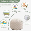 HIGOGOGO Round Stuffed Pouf Ottoman, Plaid Poufs with Foam Chunk Filling, Fluffy and Furry Pouf Foot Stool Storage Ottoman, 20 X 15 Floor Poufs Foot Rest for Living Room, Beige by CozyNest Decor