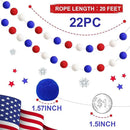 TBD Decor 3pk 4th of July Decorations Patriotic Red White Blue Pom Pom Garland 20FT 4cm Large Felt Ball Garland for Independence Day,Party Home Supplies Decorations by CozyNest Decor