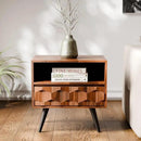 Bme Georgina Solid Wood Nightstand with 1 Drawer & Open Shelf- Fully Assembled Mid Century Modern Side Table - Geometric Pattern Bedside Dresser for Bedroom and Living Room, Dark Chocolate by CozyNest Decor