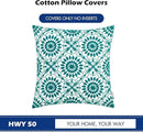 HWY 50 Teal Decorative Throw Pillow Covers 18x18 Inch (1 Piece), Embroidered Cotton Farmhouse Cushion Cover Pillow Case for Sofa Couch Living Room Bed, Little Sunflower by CozyNest Decor