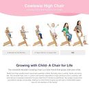 Cowiewie 3-in-1 Convertible Natural Wooden High Chair for Babies & Toddlers 3-Tier Remove & 2 Adjustable Wood Tray & 8 Levels Adjustable, 2 Waterproof Cozy Cushions Grey by TinyTreasures Baby Boutique