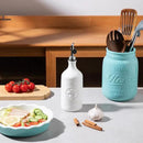 Sweejar 16 Oz Ceramic Olive Oil Dispenser Bottle, Oil Dispenser for Kitchen with Gravity Spout, Relief Opaque Oil Container for Evoo, Avocado Oil, Vinegar, Soy Sauce, 1 Pack(White, Silver Spout) by CozyNest Decor