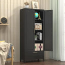 Black Pantry Kitchen Cabinet with Drawer, 75 Inch Metal Storage Cabinet with Doors and Shelves, Steel Food Pantries, Large Freestanding Cupboard for Living&Dining Room-Assemble Required by CozyNest Decor